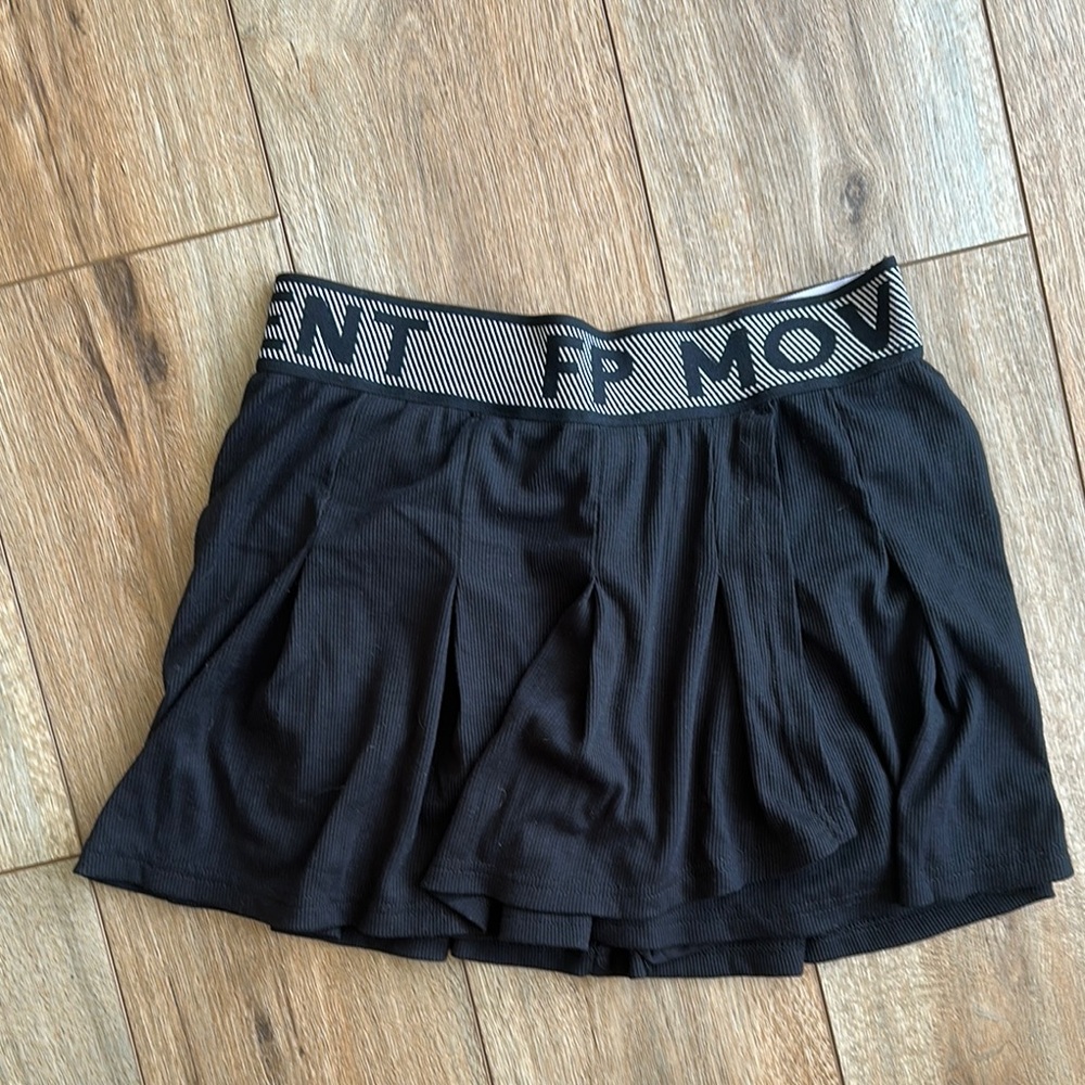 Black Free People Pleated Skirt with Logo Waistband